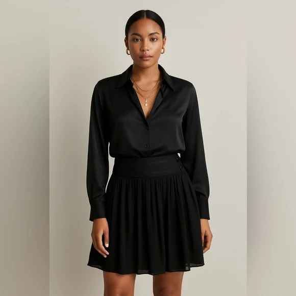 Vintage Vertigo Paris Silk Pleated Skirt w/ Ribbon Waistband – Size 4, W 29-30” - Picture 1 of 4